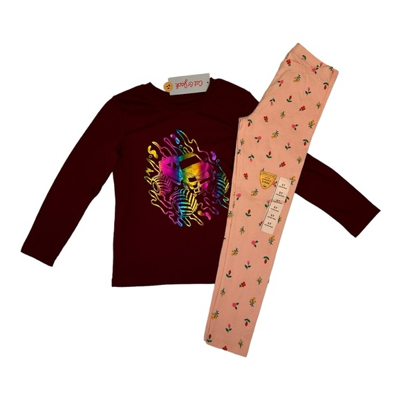 Cat & Jack Girl's Pink Floral Leggings w/ Purple Long Sleeve T-Shirt 5T (NWT) - Picture 1 of 4